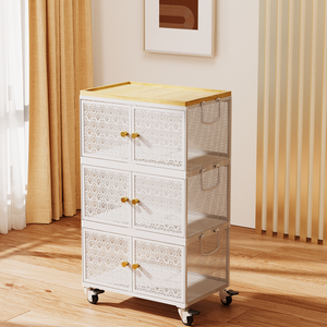 APONWILL 3 Tier Heavy-Duty Storage Bins and Boxes Organizer, Magnetic Doors & 360°Swivel Lockable Wheels, Easy,labor-Saving, Ocean Life Cutout Pattern, Eco-Aesthetic for Living Room,Bedroom,Metal