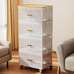 APONWILL 4 Tier Heavy-Duty Storage Bins and Boxes Organizer, Magnetic Doors & 360°Swivel Lockable Wheels, Easy,labor-Saving, Ocean Life Cutout Pattern, Eco-Aesthetic for Living Room,Bedroom,Metal